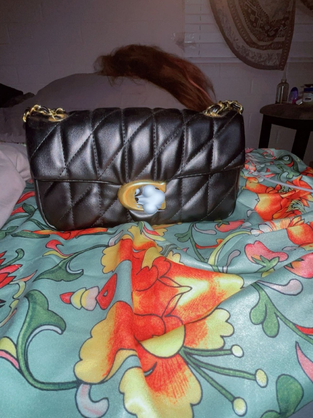 Black Quilted Chain Shoulder Bag with Gold Hardware